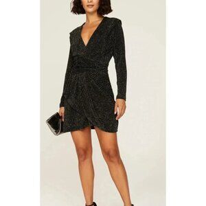 IRO Paris Womens Size 4 Black Upwood Glitter Mini Faux Wrap Dress